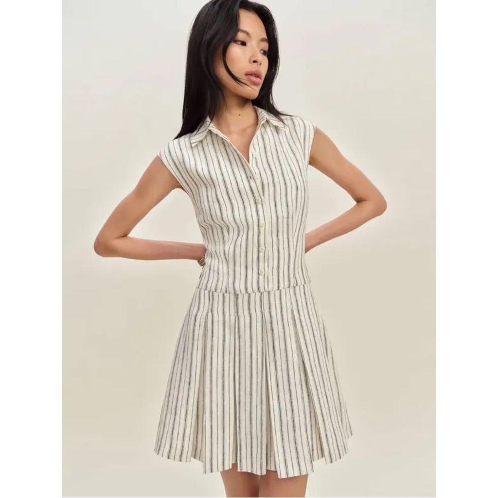 Reformation Arella Linen Dress Striped Sz 4 Nwt